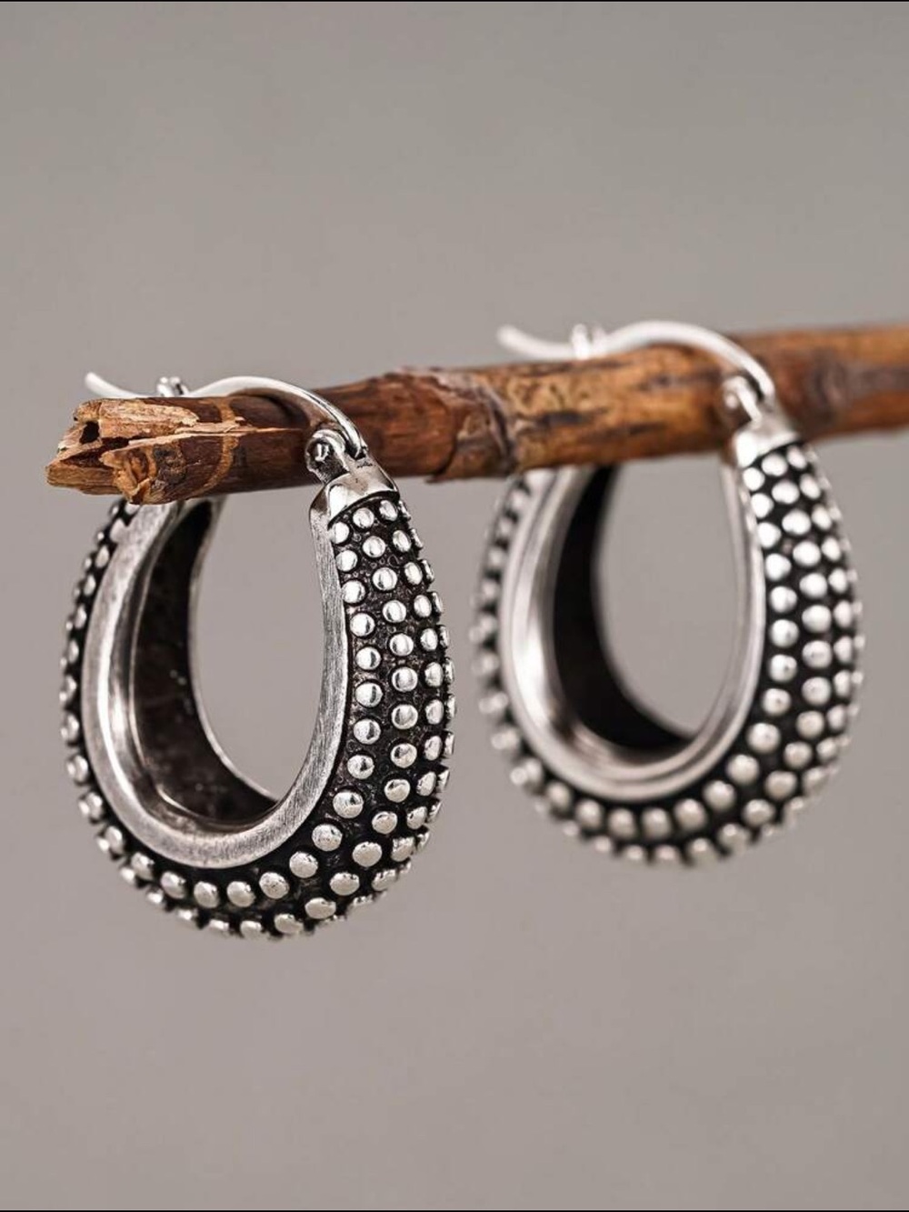 New Silver Textured Hoop Earrings - Women's Jewelry boho casual